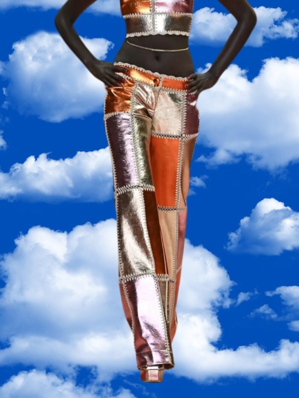 alice McCALL Patchwork Metallic Flared Pants Size US 4 WORN ON RUNWAY RARE!!!